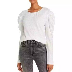 Derek Lam 10 Crosby Amara Puff‎ Sleeve Long Sleeve Tee Shirt Soft White Size XL